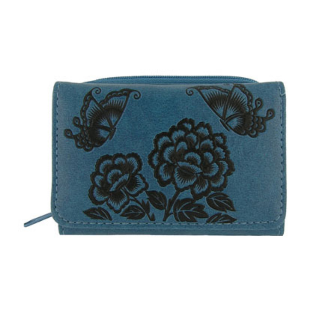 Butterfly embossed vegan trifold small wallet